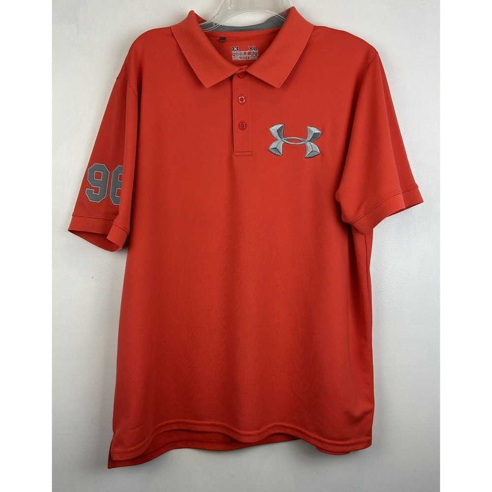 Under Armour Shirt Mens XL UA Tech Polo Golf Coral Orange Color Big Logo Read